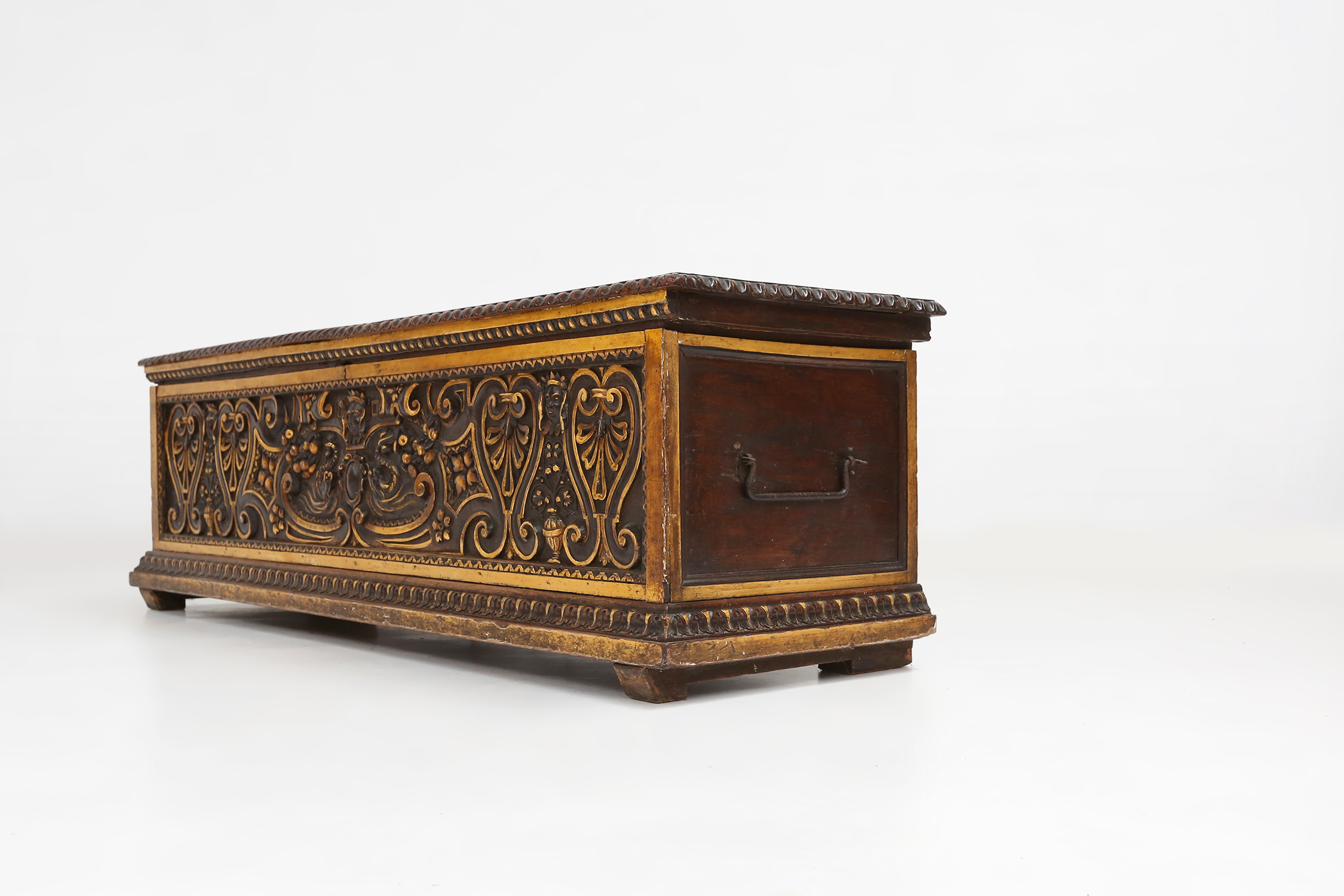 Large 16th century carved and polychroom painted oak Venetian chest, Italythumbnail